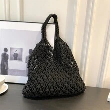 時尚編織購物袋帶鏤空設計,完美適用於度假 - 黑色 - 查看 1