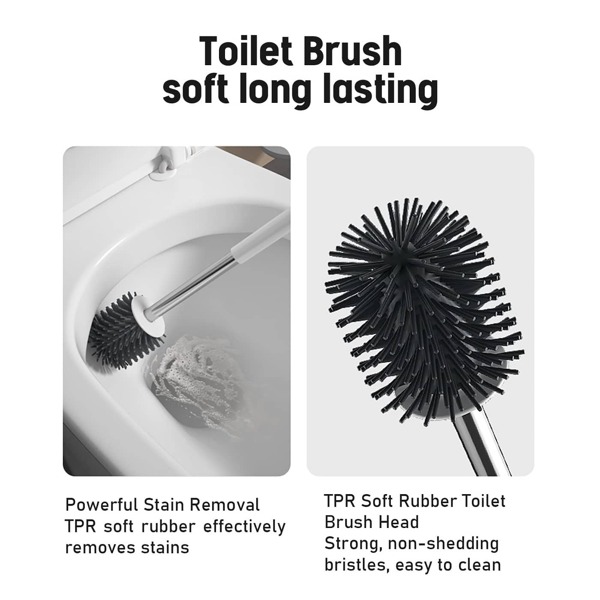 1 Set Toilet Brush and Holder, Silicone Toilet Bowl Cleaner Brush Set