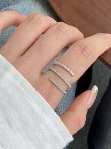 BALMORA 1pc Sterling Simple S925 Silver Vintage Fashion Luxury Three Layer 5A Zirconia Plated With 14k Gold Claw Finger Ring For Women Girl Party Daily Life Jewelry Gift