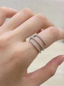 BALMORA 1pc Sterling Simple S925 Silver Vintage Fashion Luxury Three Layer 5A Zirconia Plated With 14k Gold Claw Finger Ring For Women Girl Party Daily Life Jewelry Gift