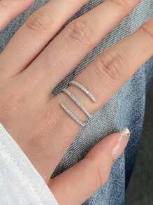 BALMORA 1pc Sterling Simple S925 Silver Vintage Fashion Luxury Three Layer 5A Zirconia Plated With 14k Gold Claw Finger Ring For Women Girl Party Daily Life Jewelry Gift