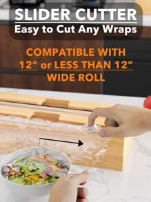 1pc Bamboo Wood Kitchen Cling Film Wrap Cutter With Foil Dispenser & Storage Box (Random Color Accessory) - Khaki - View 3