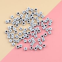 100入組6*6mm白色底座黑色數字亞克力方形立方體珠子適用於DIY手鍊製作配件 - 11#白底黑號 - 查看 5
