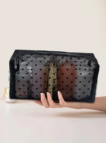 1个时尚透明网眼大容量便携式化妆工具收纳包，适用于居家、旅行、送礼、学习等场合。化妆包收纳盒，化妆整理箱，化妆旅行洗漱包，透明必备礼品收纳包，拉链配件收纳包，美甲包，化妆包，化妆收纳包，化妆袋，化妆包，梳妆台，化妆袋 - 黑色 - 查看 1