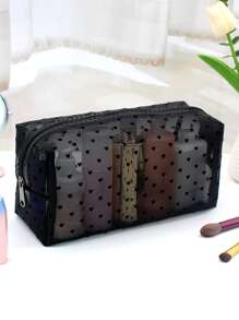 1个时尚透明网眼大容量便携式化妆工具收纳包，适用于居家、旅行、送礼、学习等场合。化妆包收纳盒，化妆整理箱，化妆旅行洗漱包，透明必备礼品收纳包，拉链配件收纳包，美甲包，化妆包，化妆收纳包，化妆袋，化妆包，梳妆台，化妆袋 - 黑色 - 查看 3