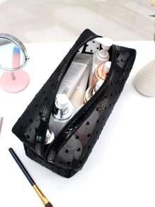 1个时尚透明网眼大容量便携式化妆工具收纳包，适用于居家、旅行、送礼、学习等场合。化妆包收纳盒，化妆整理箱，化妆旅行洗漱包，透明必备礼品收纳包，拉链配件收纳包，美甲包，化妆包，化妆收纳包，化妆袋，化妆包，梳妆台，化妆袋 - 黑色 - 查看 5