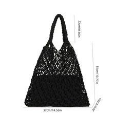 時尚編織購物袋帶鏤空設計,完美適用於度假 - 黑色 - 查看 8
