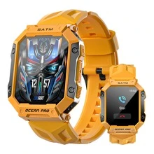 LOKMAT 男女智能手錶，消息推送，戶外運動，5atm 防水，心率、血壓和血氧監測，學生長電池壽命手錶 - 黃色 - 查看 1