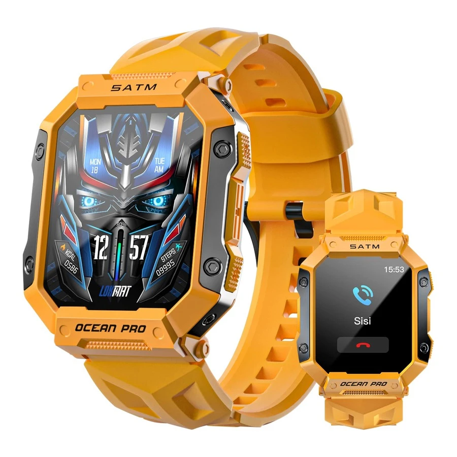 LOKMAT 男女智能手錶，消息推送，戶外運動，5atm 防水，心率、血壓和血氧監測，學生長電池壽命手錶 - 黃色 - 查看 1