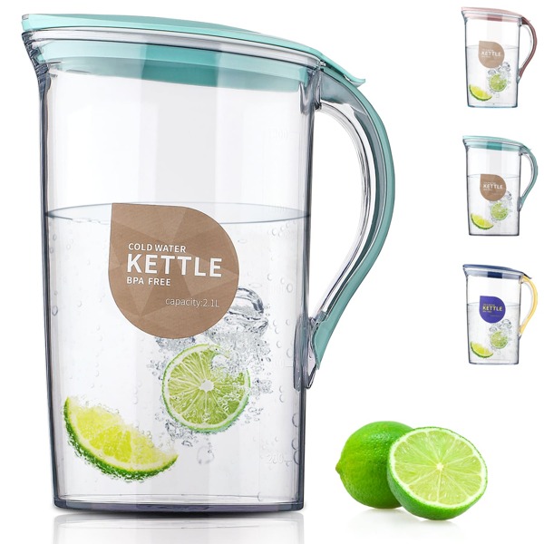 Fridge Door Water Pitcher With Lid Perfect For Making Tea, Juice And Cold Drink, 71 OZ Water Jug Made Of Clear PET, No Smell Clear Fiber Glass Carafe , This Plastic Kettle Has A Precise Scale That Can Meet Your Specific Needs For Homemade Beverages. Can Be Used For Hot And Cold Liquids, Such As Tea, Boiling Water, Fruit Tea, Fruit Juice, Milk, Etc This Water Bottle Is Also Very Suitable For Parties, Gifts, Birthdays, Barbecues, Or Daily Use. The 71 Ounce Capacity Is Also Very Suitable For Outdoor Use The Kettle Has A Specially Designed Lid That Prevents Dust And Debris, Saves Space, And Has Smooth Edges. Lightweight, Durable, And Easy To Clean.