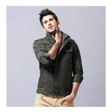 Military Style Zipper Jacket For Men - Army Green - View 3