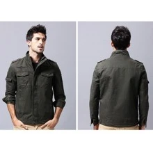 Military Style Zipper Jacket For Men - Army Green - View 4