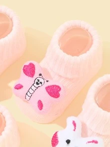2對/包卡通嬰兒學步襪帶舒服鞋底 - 粉色 - 查看 3