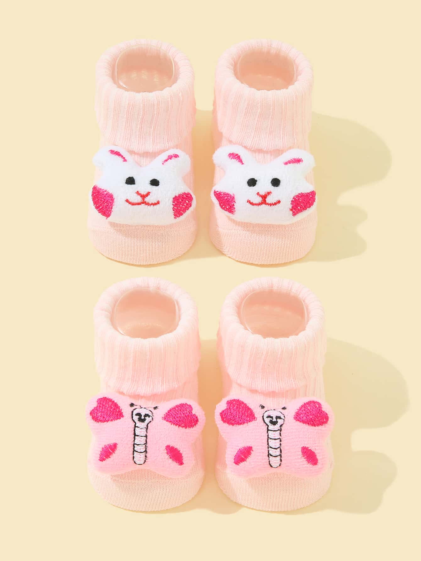 2對/包卡通嬰兒學步襪帶舒服鞋底 - 粉色 - 查看 1
