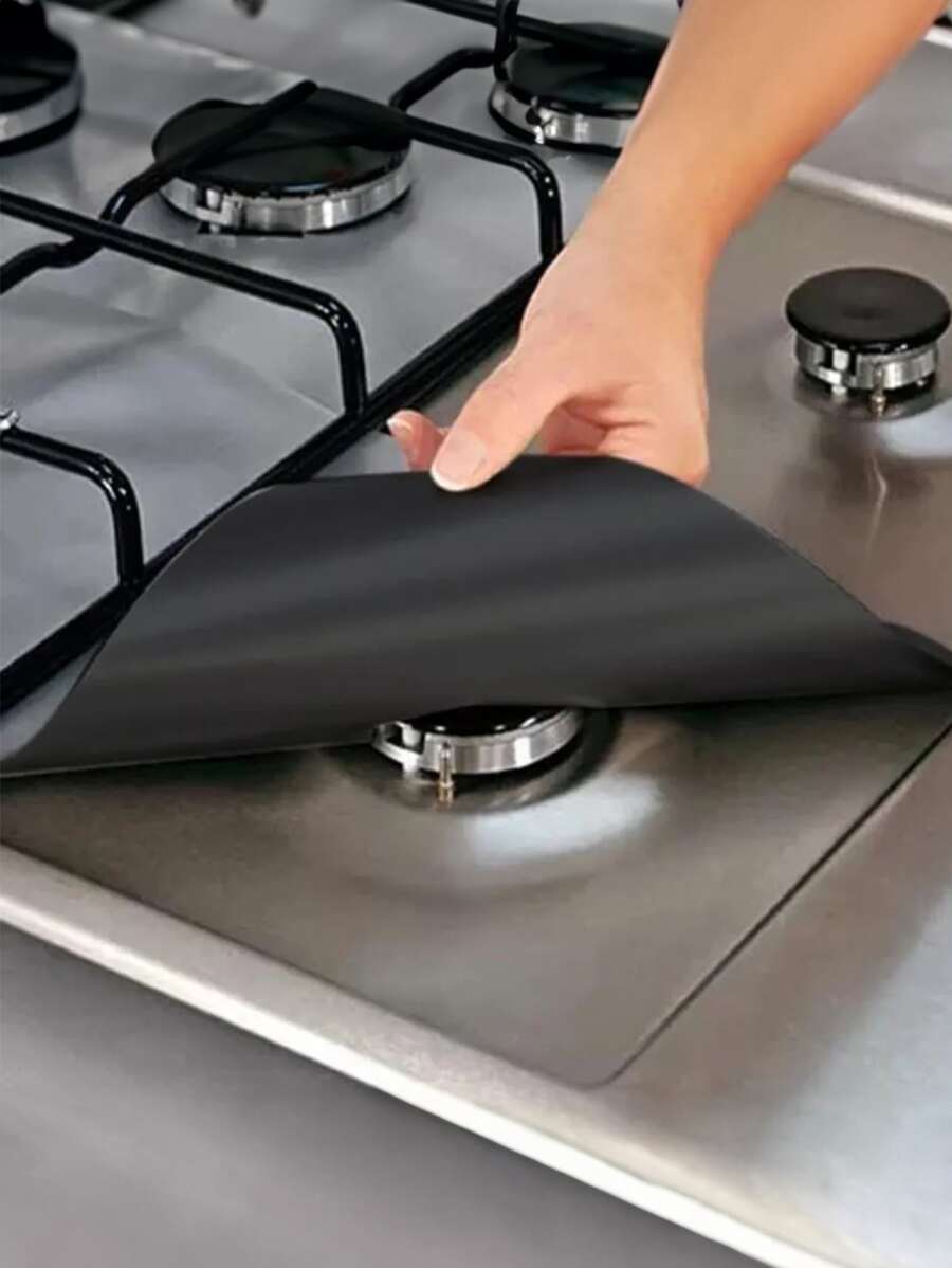 1/4/8pcs Black Gas Stove OilProof Mat, Washable Cleaning Mat, Burner