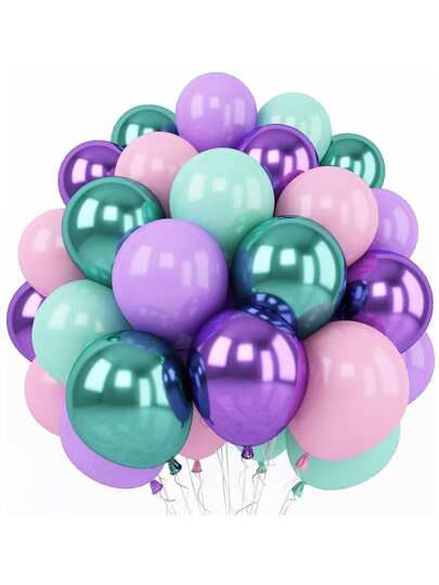 Mermaid Party Balloon Set 26Pcs 10Inches Metallic Purple Pink Green Blue Latex Balloon For Mermaid Birthday Party Decoration, Birthday, Under The Sea Party Decorations