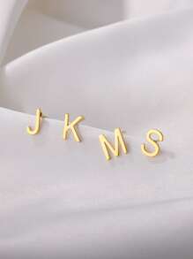 1pair Simple Stainless Steel 26 English Alphabet Initial Earrings, Couple Jewelry For Him And Her - Yellow Gold - View 3