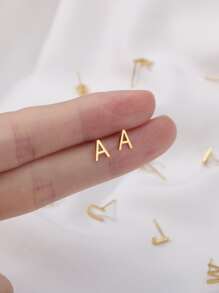 1pair Simple Stainless Steel 26 English Alphabet Initial Earrings, Couple Jewelry For Him And Her - Yellow Gold - View 1