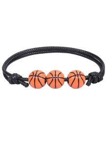 1 件青少年篮球棒球手链蜡丝编织垒球网球足球手链运动手链 - 黑色 - 查看 2