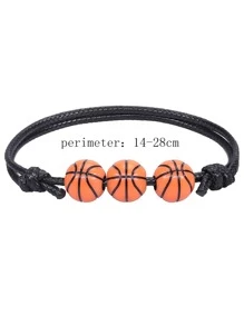 1 件青少年篮球棒球手链蜡丝编织垒球网球足球手链运动手链 - 黑色 - 查看 4