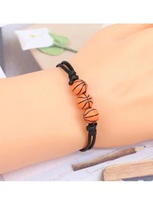 1 件青少年篮球棒球手链蜡丝编织垒球网球足球手链运动手链 - 黑色 - 查看 1