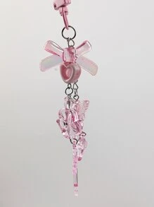 Cute 1pc Y2k Style Pink Bowknot Heart & Cross Keychain, Unique Bag Charm Pendant Key Holder - Pink - View 2
