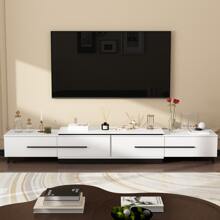Modern TV Console Cabinet Media Console, Adjustable Length, Contemporary Entertainment Center with Drawers and Legs, for Living Room (95"-136.2"W x 15.2"D x 13.1"H) - Đen và trắng - Xem 2