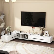 Modern TV Console Cabinet Media Console, Adjustable Length, Contemporary Entertainment Center with Drawers and Legs, for Living Room (95"-136.2"W x 15.2"D x 13.1"H) - Đen và trắng - Xem 4