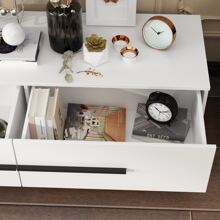 Modern TV Console Cabinet Media Console, Adjustable Length, Contemporary Entertainment Center with Drawers and Legs, for Living Room (95"-136.2"W x 15.2"D x 13.1"H) - Đen và trắng - Xem 8