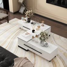Modern TV Console Cabinet Media Console, Adjustable Length, Contemporary Entertainment Center with Drawers and Legs, for Living Room (95"-136.2"W x 15.2"D x 13.1"H) - Đen và trắng - Xem 5