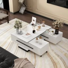 Modern TV Console Cabinet Media Console, Adjustable Length, Contemporary Entertainment Center with Drawers and Legs, for Living Room (95"-136.2"W x 15.2"D x 13.1"H) - Đen và trắng - Xem 6