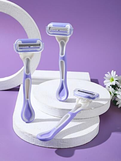 ALSHABAB 3 件套女士剃须刀 3 刀片手动剃须刀女士橡胶手柄比基尼脱毛剃须工具腿部紫色，美发产品及配件适用于理发沙龙美容旅行必需品