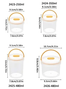 1入組多功能便攜圓形餐飲水果便當盒帶密封蓋適用於冰箱,透明收納容器帶手柄 - 無色 - 查看 2