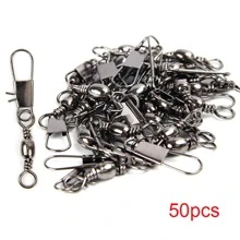 50pcs Stainless Steel Fishing Connector Pin Bearing Rolling Swivel Snap Fastlock Clips Fishhook Lure Tackle - Black - View 1