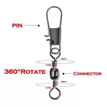 50pcs Stainless Steel Fishing Connector Pin Bearing Rolling Swivel Snap Fastlock Clips Fishhook Lure Tackle - Black - View 2