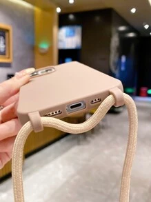 Solid Phone Case With Lanyard Compatible With iPhone15/15Plus/15Pro/15Promax - Brown - View 4