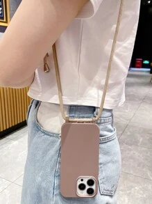 Solid Phone Case With Lanyard Compatible With iPhone15/15Plus/15Pro/15Promax - Brown - View 6