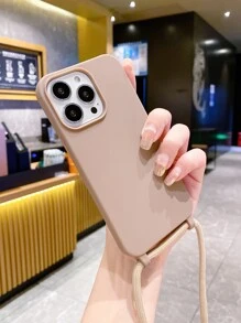 Solid Phone Case With Lanyard Compatible With iPhone15/15Plus/15Pro/15Promax - Brown - View 2