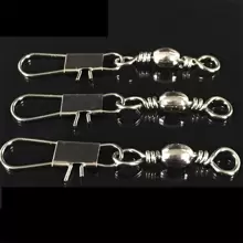 50pcs Stainless Steel Fishing Connector Pin Bearing Rolling Swivel Snap Fastlock Clips Fishhook Lure Tackle - Black - View 3