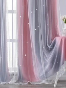 1入組灰色的窗簾,雙層,臥室,星形鏤空設計,夢幻般客廳窗簾