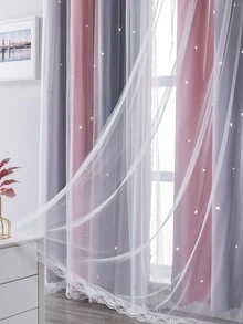 1入組灰色的窗簾,雙層,臥室,星形鏤空設計,夢幻般客廳窗簾