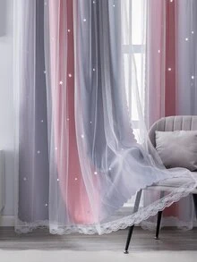 1入組灰色的窗簾,雙層,臥室,星形鏤空設計,夢幻般客廳窗簾