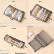 Bộ 3 túi trang điểm dạng lưới thoáng khí, bao gồm túi đựng son môi nhỏ, túi đựng mỹ phẩm, túi đựng đồ du lịch, túi đựng văn phòng phẩm di động, hộp đựng cọ trang điểm đựng đồ trang điểm - Màu be - Xem 2