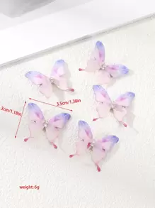 5pcs 3cm Fabric Butterfly & Phoenix Hair Clips Street Claw Clips Hair Claws Hair Barrettes, School Stuff, Hair Accessories, Head Accessories, Hair Accessories For Women - Mauve Purple - View 5