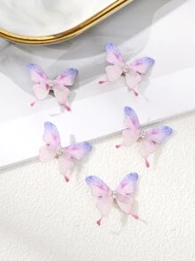 5pcs 3cm Fabric Butterfly & Phoenix Hair Clips Street Claw Clips Hair Claws Hair Barrettes, School Stuff, Hair Accessories, Head Accessories, Hair Accessories For Women - Mauve Purple - View 2