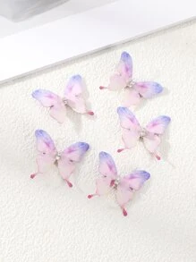 5pcs 3cm Fabric Butterfly & Phoenix Hair Clips Street Claw Clips Hair Claws Hair Barrettes, School Stuff, Hair Accessories, Head Accessories, Hair Accessories For Women - Mauve Purple - View 3