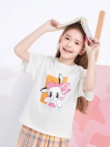 Balabala 1 Máy Tính Nữ Trẻ Hoạt Hình Họa Tiết Thỏ In Hình Thoải Mái Thoáng Khí Áo Thun Nữ Tay Ngắn Cho Mùa Hè - trắng - Xem 3