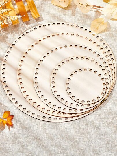 1 pezzo base di cestino all'uncinetto da 10/15/20/25 cm, grezzo, bianco, ricamo a punto croce, cesto di legno rotondo lavorato a mano fai-da-te