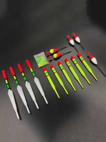 1套（15入組）垂直浮力釣魚浮標，具有各種尺寸，適合大多數類型釣魚，配備額外橡膠魚餌 - 紅色 - 查看 3