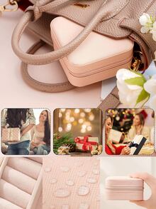 1pc Multifunction PU Jewelry Box Display Portable Organizer Case Necklace Ring Multi-Grid Storage Boxes Initial Name A To Z Purple Flower Letter Print Make Up Bag - Pink - View 5